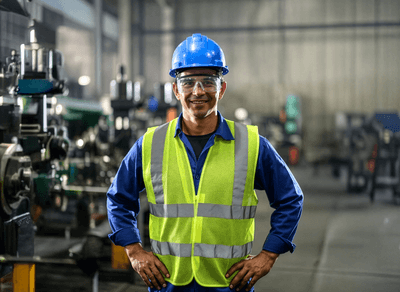 Industrial worker in safety gear at facility